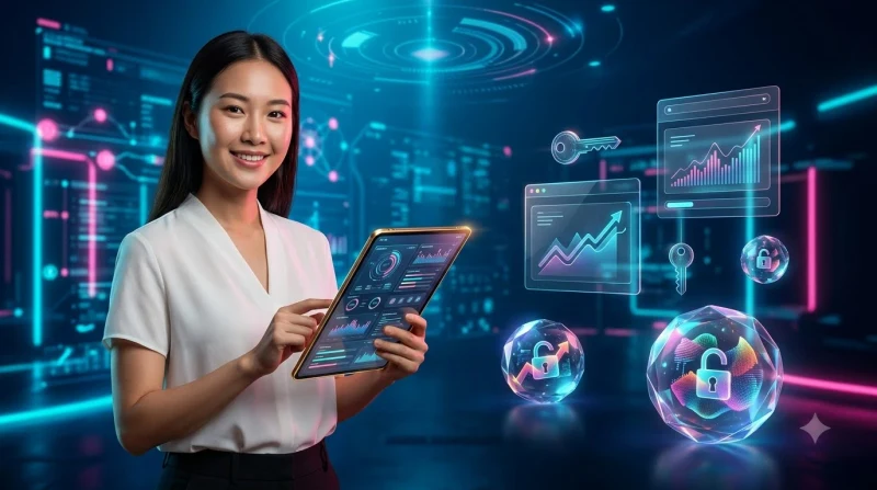 Biểu tượng khiên bảo mật và người dùng với điện thoại trong không gian số hiện đại