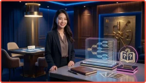 Bộ bài tiến lên F8BET được sắp xếp trên bàn chơi với ánh sáng vàng xanh sang trọng