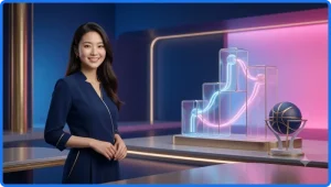 Hình minh họa tổng quan trận bóng rổ trực tiếp với ánh sáng sân đấu hiện đại